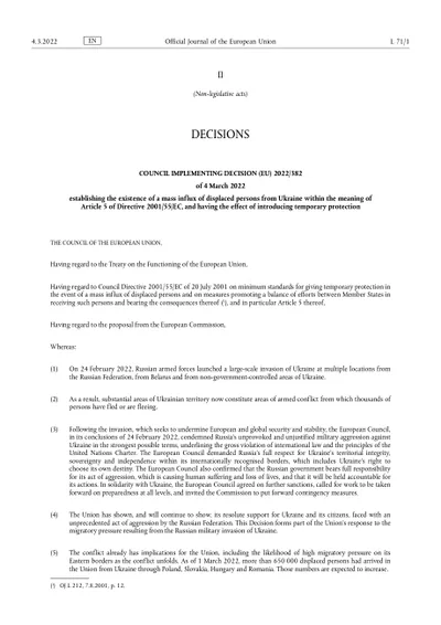 Активація тимчасового захисту для українців (2022)